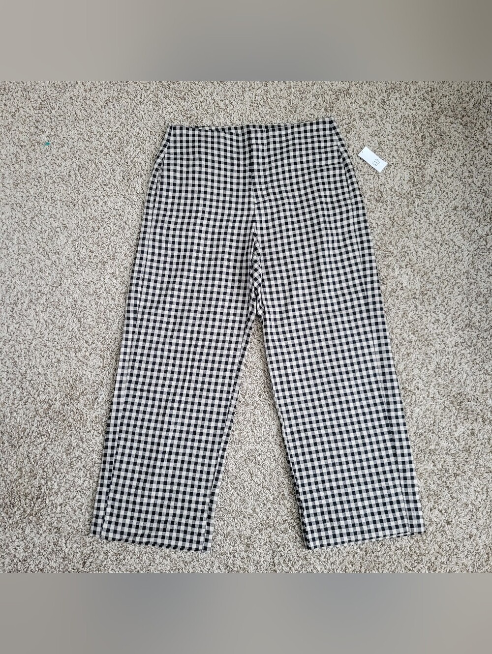 Gap Linen Pants Straight Leg Black Beige Gingham Check Checkered Plaid 4 NWT